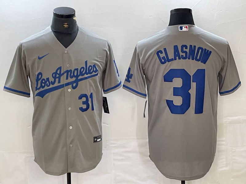 Men Los Angeles Dodgers #31 Glasnow Grey Nike Game MLB Jersey style 5